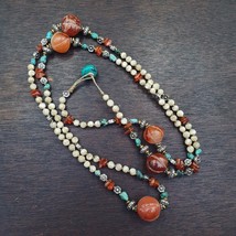 Turquoise Shell Pearl Agate Stone Tibetan Nepal Necklace Boho Ethnic Jewelry 40&quot; - £77.53 GBP