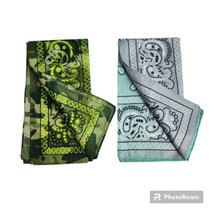 (2) Lot of Bandana Scarf Polyester 21&quot;x21&quot; Ombre Blue Grey and Green Cam... - £2.64 GBP