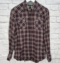 Duke&#39;s Mens Pearl Snap Button Plaid Flannel Shirt Size L Maroon Pockets ... - £15.65 GBP