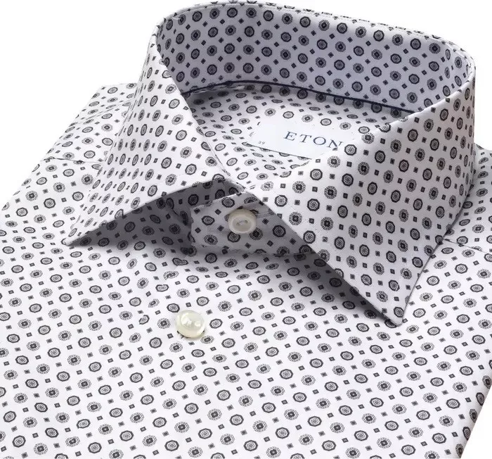 Eton Contemporary Fit Medallion Print Dress Shirt, Size 16 - Grey - $165.00