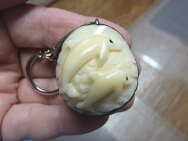 (tne-dol-217-a) Dolphin Mama + little baby dolphins TAGUA NUT keychain carving - £12.88 GBP