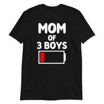 Funny Tired Mom of 3 Boys Low Battery Icon T-Shirt Black - £15.70 GBP+