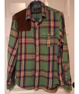 Vtg Polo Ralph Lauren Flannel Shooting Shirt Mens M Leather Patch Green ... - £23.01 GBP