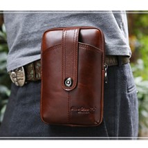 High Quality Men&#39;s Genuine Leather Fanny Pack Snap Button Belt Hip Purse Casual  - £22.59 GBP