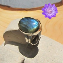 Gift For Her Natural Labradorite Cluster Ring Size  925 Silver - £5.84 GBP