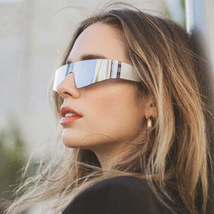 Cyberpunk Sunglasses, Silver Mirrored Lens Sunglasses, Y2K Unisex Sungla... - £11.76 GBP