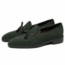 Men&#39;s Green Tassel Loafer Slip On Genuine Suede Leather Black Sole Shoes US 7-16 - $137.19