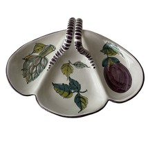 Majolica Italy 3 Sections Dish Divided Server Pottery Eggplant Artichoke... - £23.96 GBP