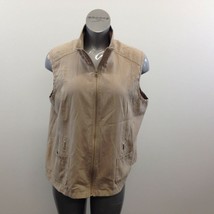 Tradition Full Zip Up Vest Women&#39;s Size 18 Beige Sleeveless Polyester Mock Neck - £7.82 GBP