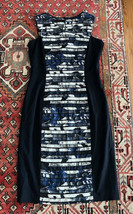 lafayette 148 dress sheath wool graphic blue black panel sleeveless midi... - £53.02 GBP