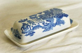 Churchill Willow Blue England Covered Butter Dish Georgian Shape - £46.92 GBP