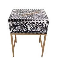 Handmade Bone Inlay Moroccan Design Bedside Table Slate , Bone Inlay Mor... - $10,592.05 MXN