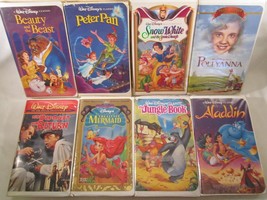Lot Of 8 Vhs Disney Cartoons Snow White Aladdin Little Mermaid Jungle Book [10R4 - £21.36 GBP