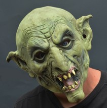 Creepy Scary Halloween Mask Latex Costume Mask Evil Demon Warlock Green Goblin - £15.68 GBP