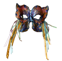 Mardi Gras Mask Butterfly Handcrafted Signed Iridescent Purple Gold - £32.37 GBP