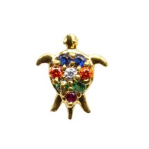 Turtle Indian Nose ring Multi-color CZ studded gold plated nose stud push pin - £9.33 GBP