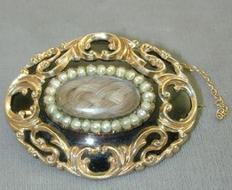 SPECTACULAR Mourning Pin 10K Pearl Woven Hair Husband &amp; Wife Identified - $16,040.32 MXN