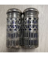 Vintage Cobalt Blue Glass Silver Plated Salt &amp; Pepper Shakers Set JD MH - $21.73 CAD
