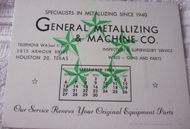 Vintage General Metallizing &amp; Machine Co September 1959 Calendar Ink Blo... - £2.36 GBP