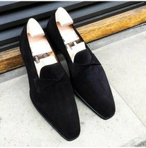 Handmade Men Black Suede Leather Moccasins Slip On ,Suede Leather Dress Shoes - £127.09 GBP