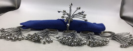 Napkin Rings Beads Glam Beaded  Bling Glitz  Silver Hollywood Regency Set 6 - $34.29