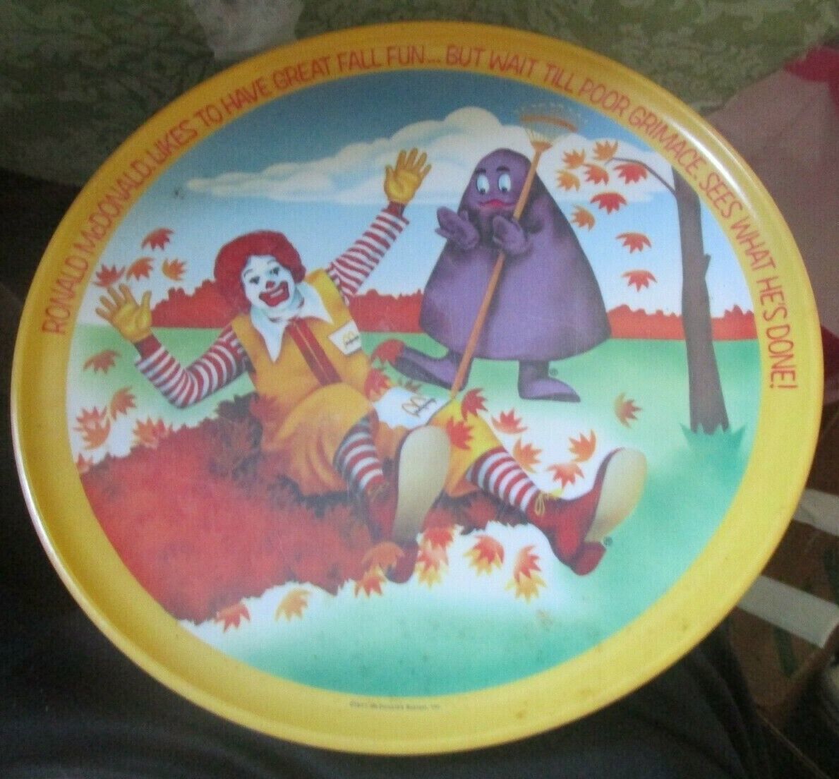 Ronald McDonald's 1977 Fall Plate Vintage Seasons plastic plate with Grimace - $7.69