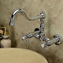 Chrome Polish Bathroom Sink Faucet Swivel Spout Dual Handle Mixer Tap Wa... - £95.12 GBP