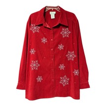 Quacker Factory Womens Red Embroidered Snowflake Long Sleeve Top Size 2X - £15.70 GBP