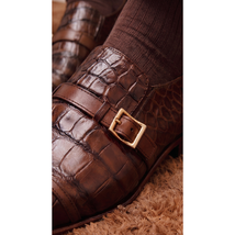The Strat Single Monk Strap Cap Toe Brown Leather Handmade Men Shoe image 15