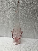 Vintage MCM Pink Swung 4 Cabbage Petal Art Glass Bud Vase 12” Pedestal - £39.51 GBP