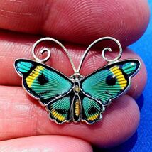 David Andersen Deco Guilloche Enamel Brooch 925 STERLING SILVER Butterfl... - $270.75