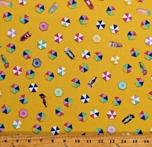 Cotton Beach Umbrellas Summer Sunbathing Yellow Fabric Print by the Yard D786.93 - $12.95