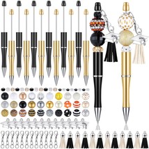 12 Pcs Plastic Beadable Pens With 50 Pcs Colorful Beads 12 Tassels 12 Pendants A - £30.67 GBP