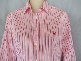 Stile Benetton top shirt button up XS red white stripe long sleeves 100%... - $18.57