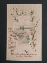 Easter Wish Spring Pussy Willow Flowers Antique Embossed Postcard c1910s Germany - £6.24 GBP