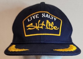 Salt Life LIVE SALTY Navy Blue Stitched Captain Military Snapback Adjust... - $14.50