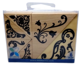 Momenta Corner Borders 6 Piece Rubber Stamp Kit Mounted Floral Intricate Design - £9.15 GBP