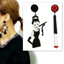 Audrey Hepburn Earrings 3&quot; Lg Acrylic Cigarette Iconic Hollywood Holly Golightly - £9.40 GBP