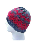 Mens Fair Isle Beanie Handmade Hat Gray Red Skully Knit Wool Nordic S/M ... - £30.92 GBP
