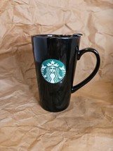 STARBUCKS 14oz BLACK Tapered Ceramic Coffee Mug w/ Handle &amp; Green Siren ... - $11.30