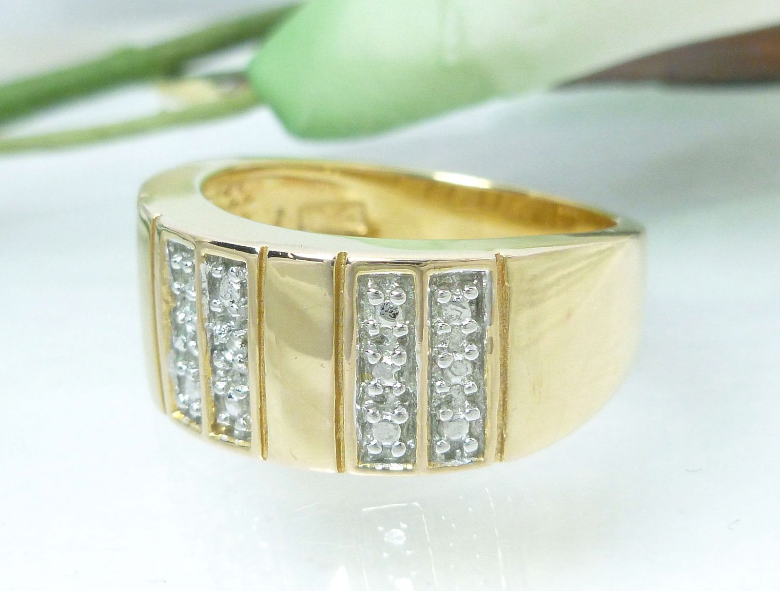 Primary image for Technibond Diamond Accent Striped Ring 18K Yellow Gold over Sterling Size 7