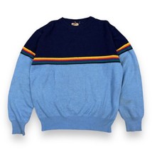 Vintage Rainbow Stripe Ski Retro Sweater Navy Blue Size Men’s Medium Hip... - $59.39