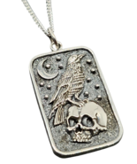 Raven Skull Moon Necklace Pendant 925 Silver 18&quot; Chain Gothic Allan Poe ... - £38.40 GBP