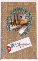 Holiday Postcard Bright Happy New Year Sunset Woods - $2.96