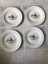  Edwin M Knowles Antique China 4 Child&#39;s Play Set Saucers Pig riding a Goose - $26.88