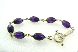 Designers Sterling Silver 925 Genuine Oval Amethyst Toggle Clasp Bracelet 7.5&quot; - £73.98 GBP
