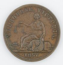 1857 AUSTRALIAN PENNY TOKEN VERY FINE COIN PRIVATE ISSUE MELBOURNE - $185.52