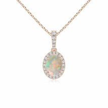 ANGARA Vintage Style Oval Opal Halo Pendant in 14K Solid Gold | 18&quot; Chain - £759.24 GBP