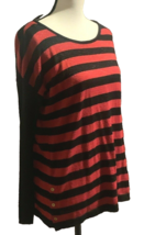 Dana Buchman Womens Sweater Size M Red Black Metallic Striped Long Sleeve  - £7.83 GBP