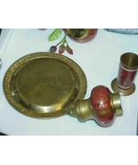 Antique Cloisonne Red Enamel Brass Four Pieces Incense Set Vintage - £19.77 GBP